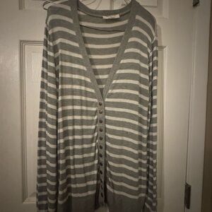 Zena Gray and White Striped Cardigan